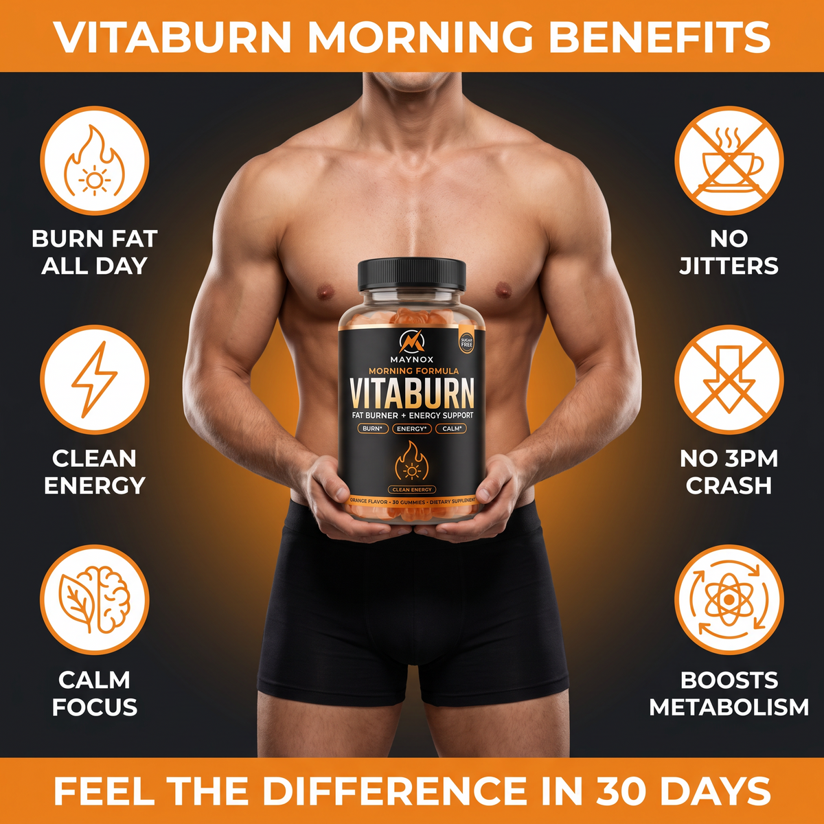 VitaBurn Morning | Daytime Fat Burner Gummies for Men - Orange